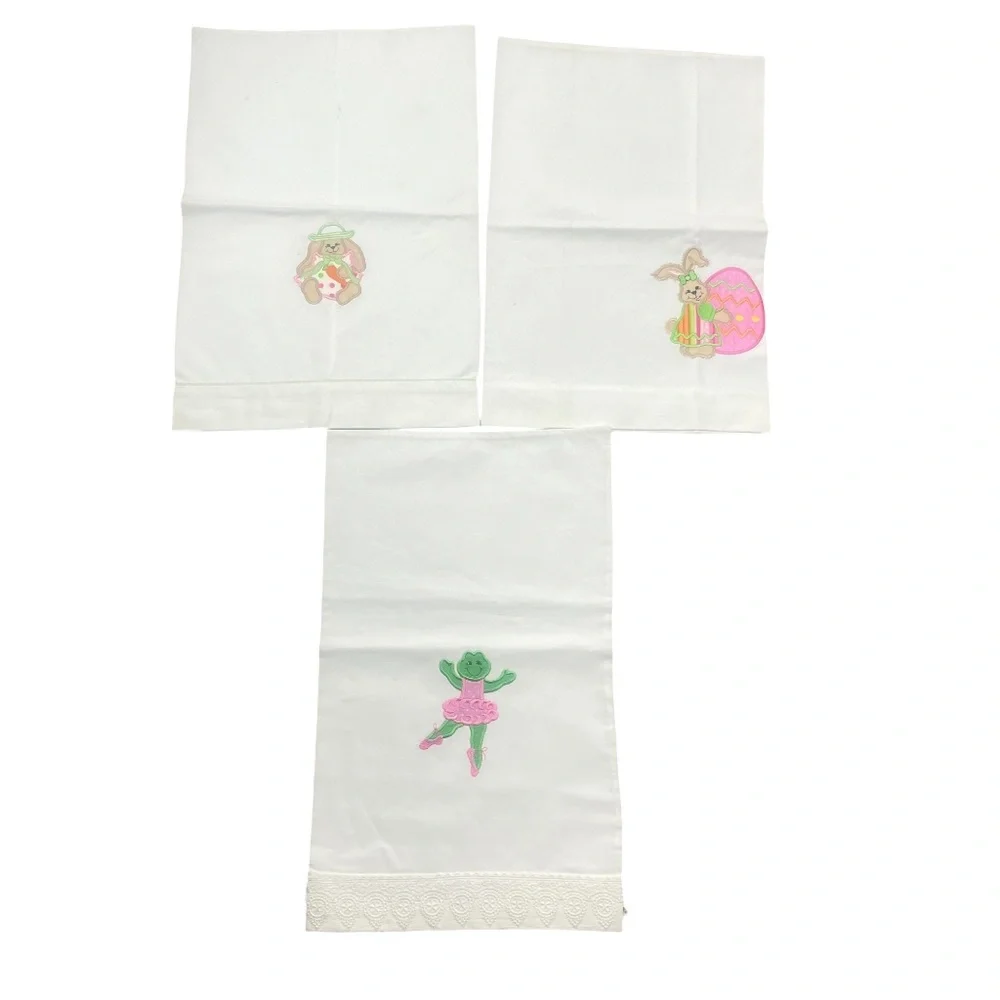 Lot of Three Fun Themed Pillow Cases‎ Appliqué Vintage Not Used 18 1/2 x 12 1/4